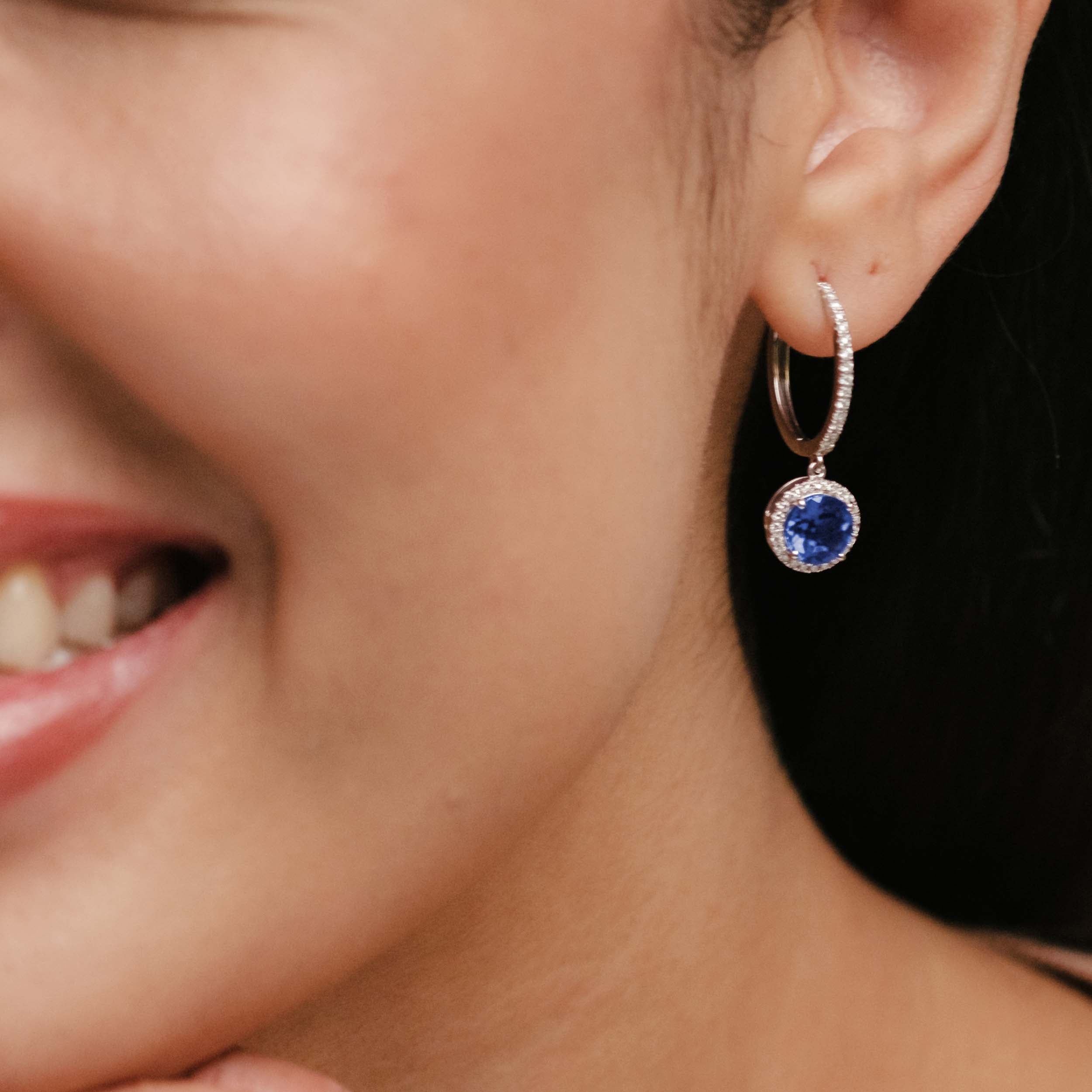 Astra 7.00ct Lab Sapphire and Diamond Drop Halo Round Cut Earrings in Silver